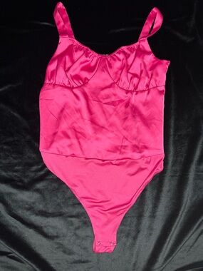 Hot Pink Women's Satin Bodysuit Tank Top